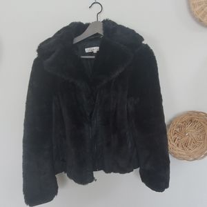 Kenneth Cole Faux Fur and Leather Bomber Jacket